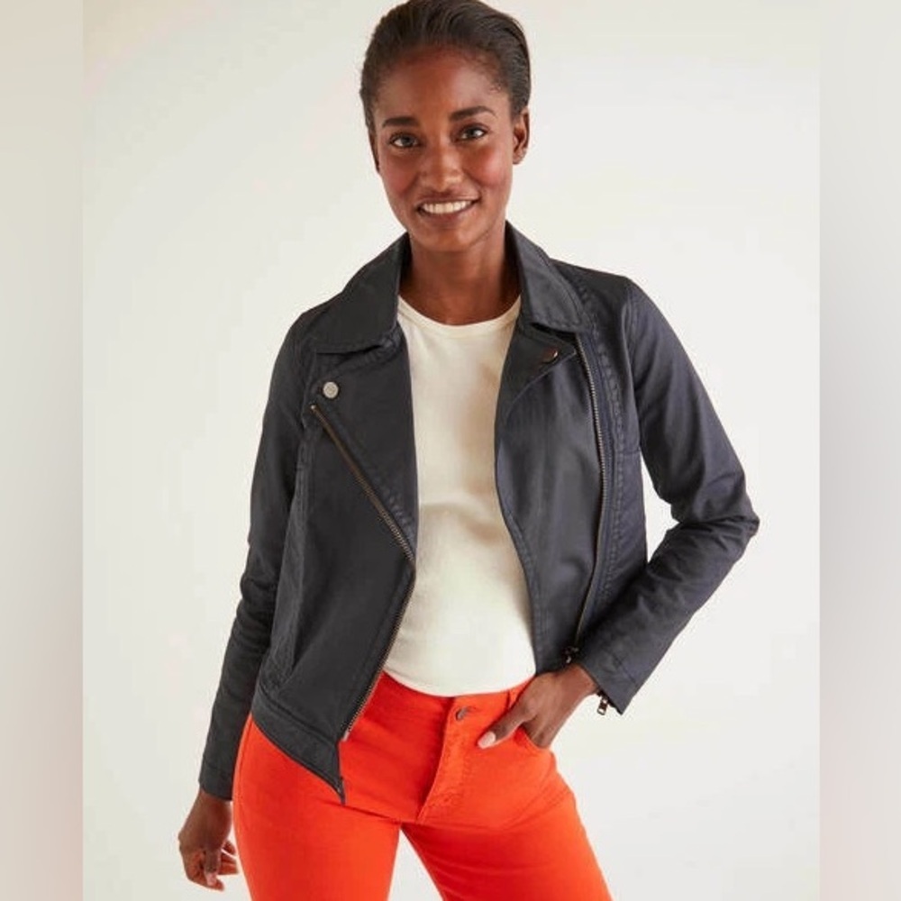 Boden Wren dark navy moto bike Jacket full zip pockets size US 10 Large
